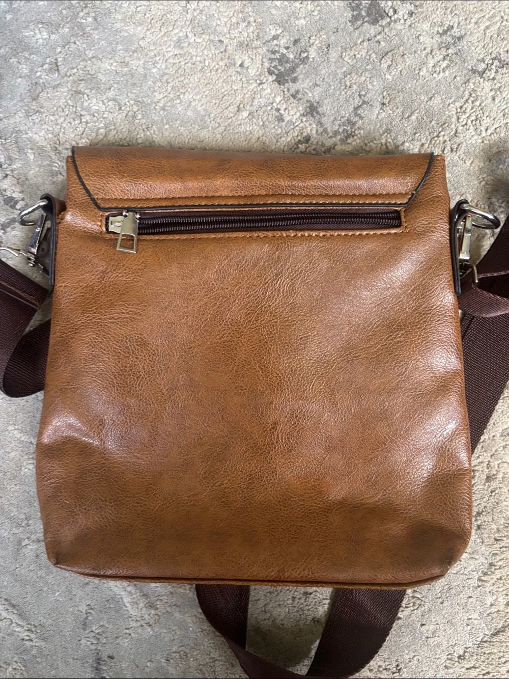 Tan Men’s Messenger Bag with Stripe Accent - Unbranded